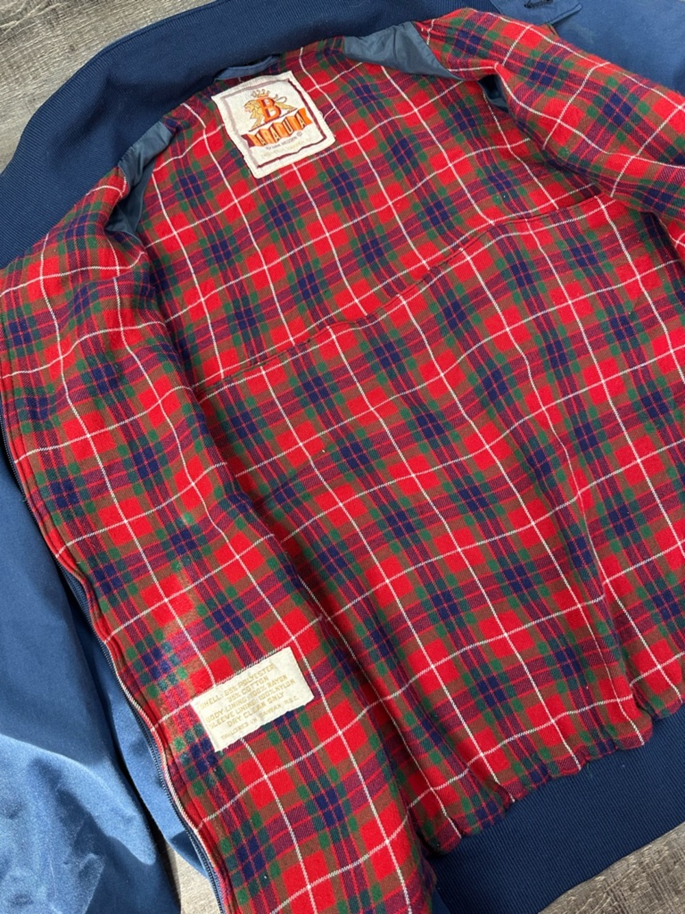 Vintage Baracuta Navy Bomber Jacket with Tartan Lining Button Collar Men’s 40R - Picture 9 of 16